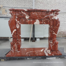 Life size indoor red marble stone fireplace mantel